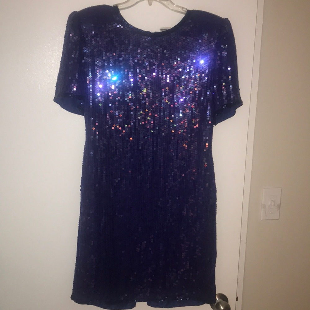 Blue Sequin Dress trimmed in blue beading